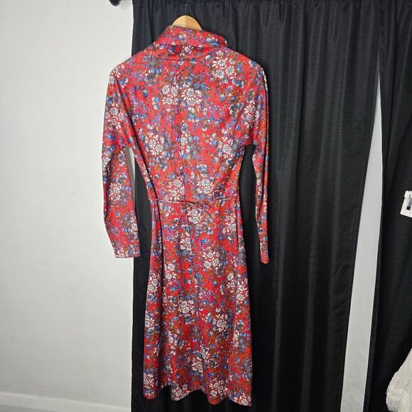 Vintage 60s 70s Red Prairie Floral Bohemian Dream Dress - Picture 2 of 16